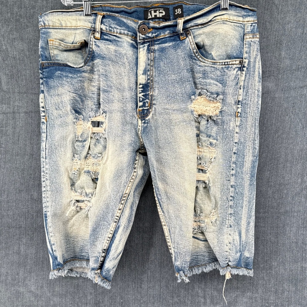 Another Hype Piece AHP Denim Short Mens 38 Blue Cotton Distressed Saints Sinners